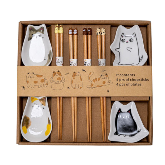 CUTE CATS CHOPSTICKS AND SAUCE DISH SET