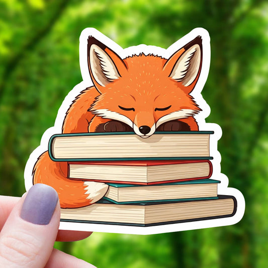 FOX NAPPING ON BOOKS STICKER