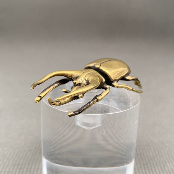 MINIATURE BRASS THREE HORNED BEETLE