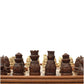 Medieval Chess & Checkers Game Set – Brown & Ivory Chessmen & Wood Board with Storage Drawers 14.75 in.
