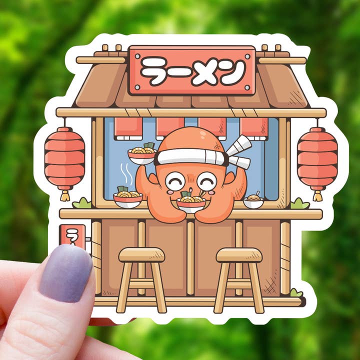 OCTOPUS RUNNING A RAMEN STAND STICKER