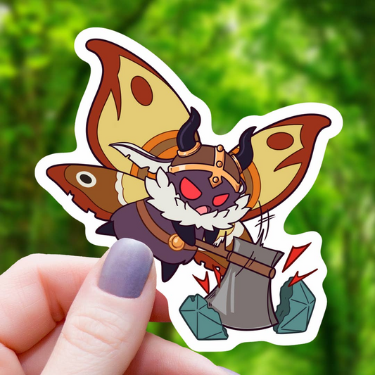 MOTHMAN BARBARIAN HITTING D20 STICKER