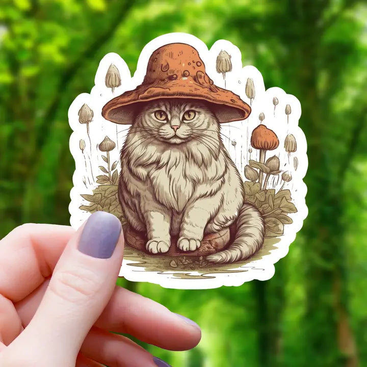 MUSHROOM HAT CAT STICKER