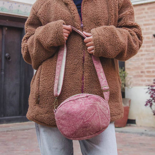 MAROON STONEWASHED CROSSBODY BAG - PILLBOX SHAPE