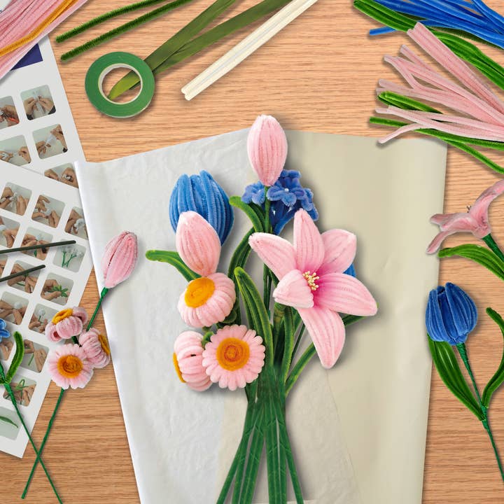 PINK & BLUE CHENILLE FLOWER KIT