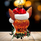 FOX WITH SANTA HAT GLASS HOLIDAY ORNAMENT