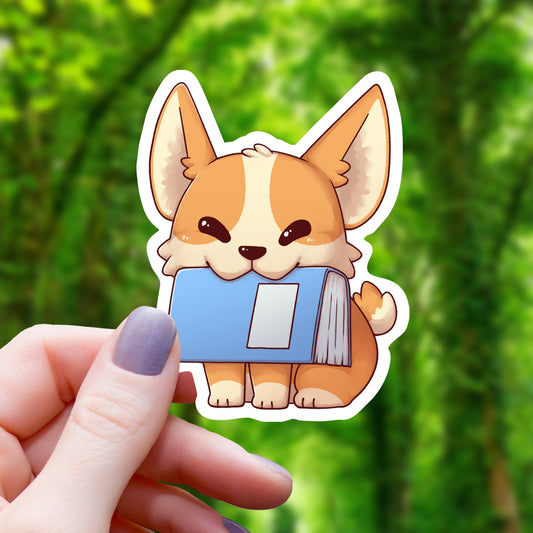 BOOK LOVING CORGI STICKER