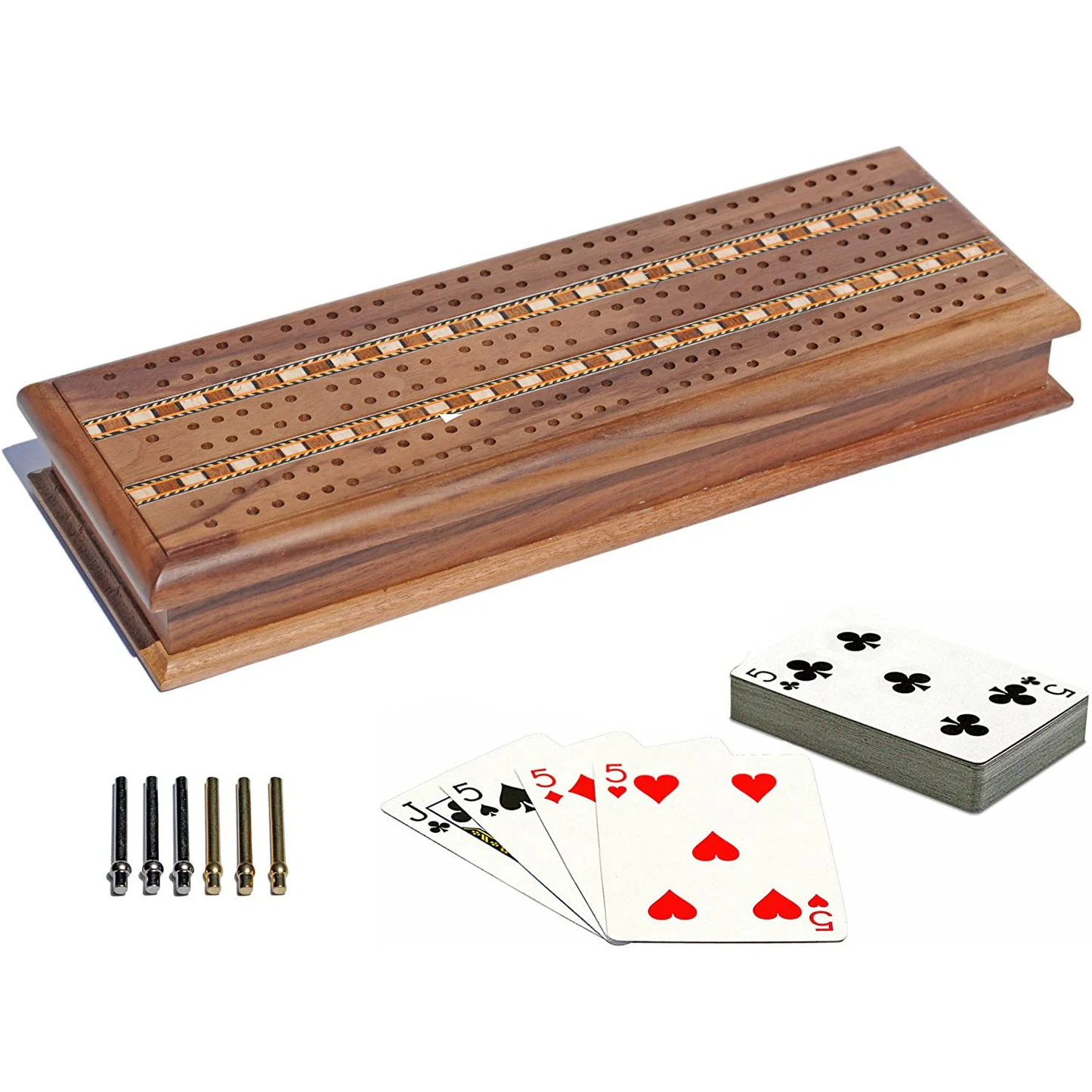 CRIBBAGE 3 TRACK WITH CARDS: WALNUT