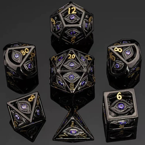 DRAGON'S EYE HOLLOW METAL DICE - PURPLE GEMS