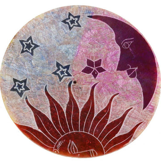 ROUND SUN AND MOON SOAPSTONE INCENSE BURNER