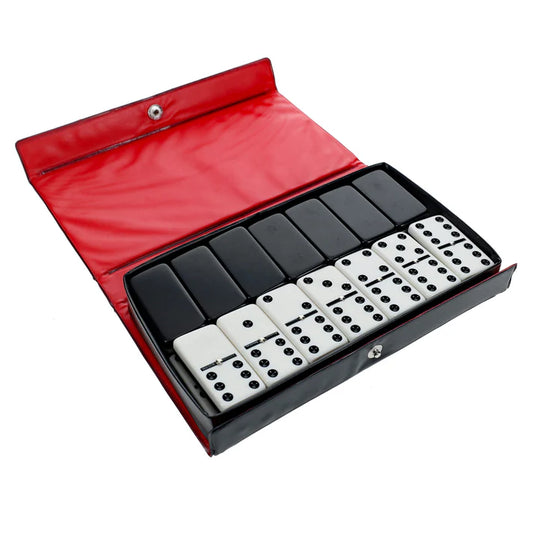 BLACK & WHITE DOUBLE SIX DOMINOES WITH SPINNERS