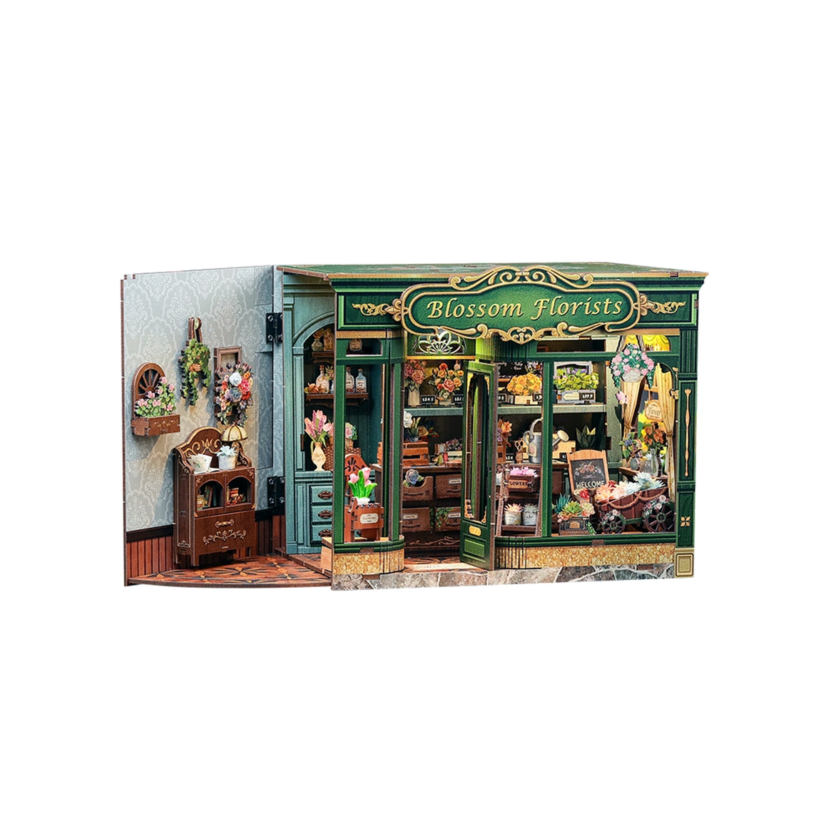 BLOSSOM FLORISTS 3-D WOODEN MINIATURE BOOK NOOK KIT