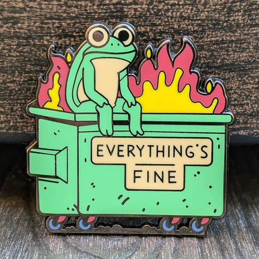 FROG DUMPSTER FIRE ENAMEL PIN