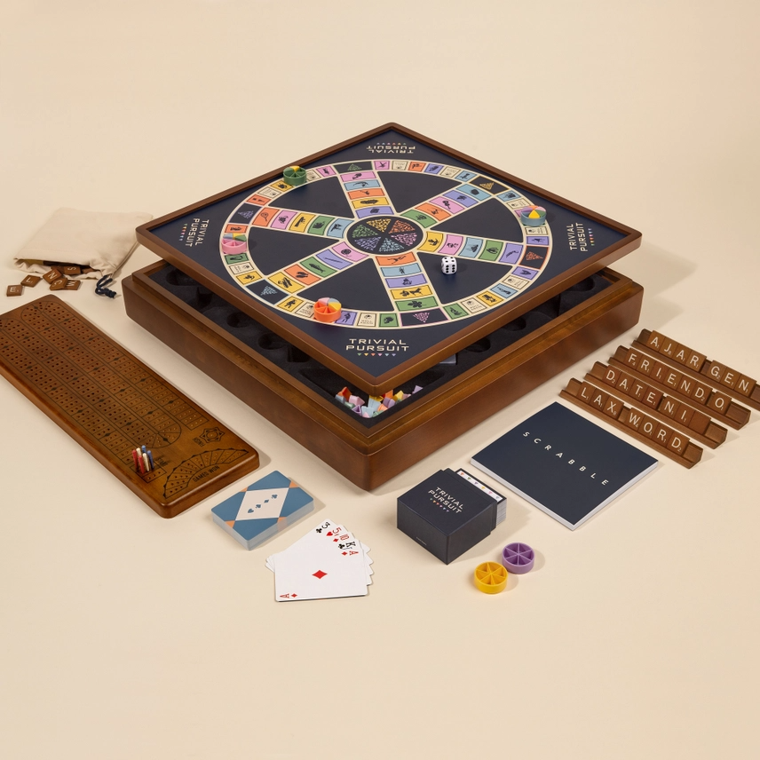 3-IN-1: SCRABBLE, TRIVIAL PURSUIT, & CRIBBAGE