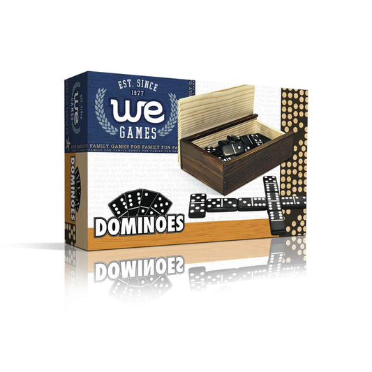 WE GAMES DOUBLE SIX BLACK DOMINOES IN WOODEN CASE