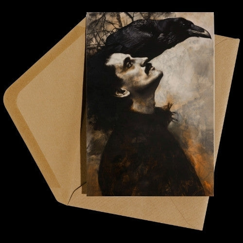 EDGAR ALLAN POE AND RAVEN GREETING CARD