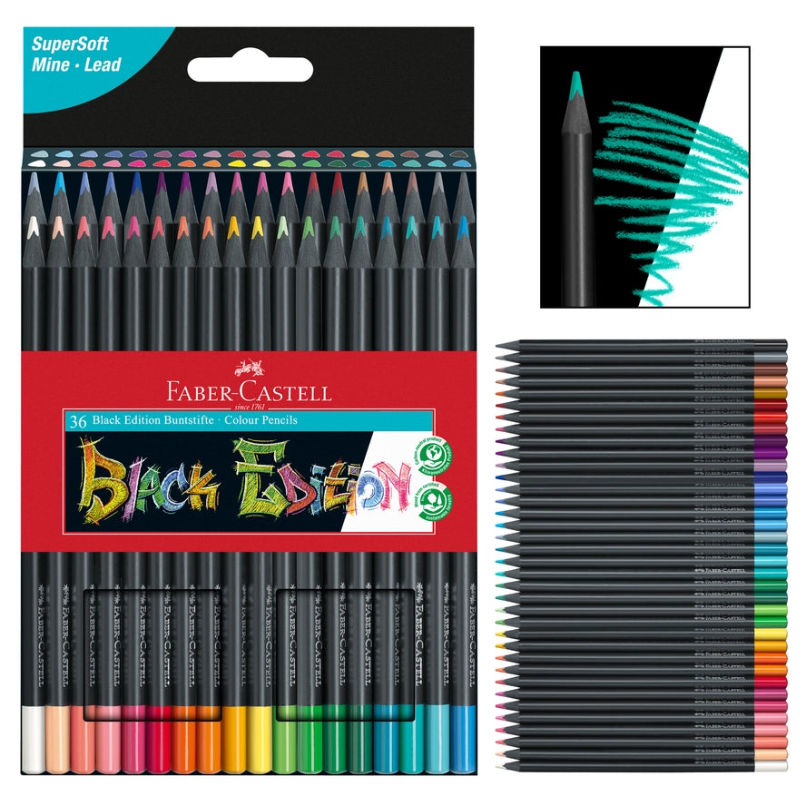 FABER-CASTELL SUPER SOFT COLOR PENCIL SET: METALLIC BLACK EDITION (BOX OF 36)