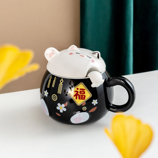 FORTUNE CAT MUG WITH LID