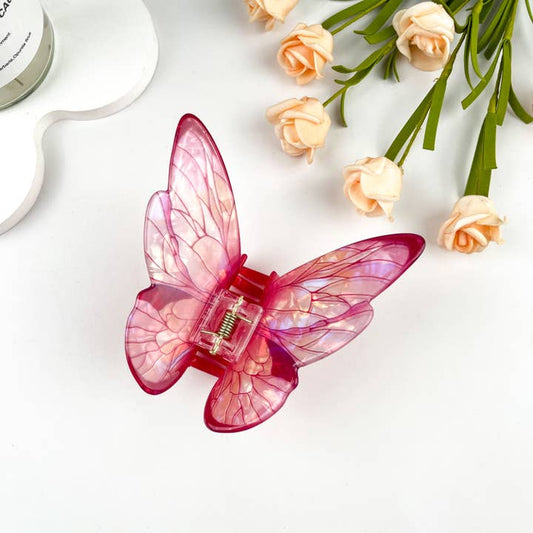 TRANSLUCENT PINK BUTTERFLY HAIR CLAW
