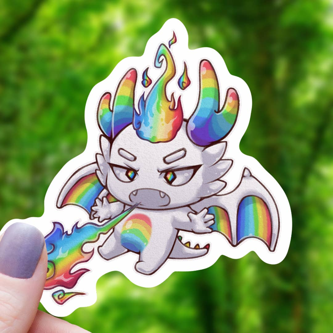 PRIDE DRAGON BREATHING RAINBOW FIRE STICKER