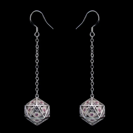 DRAGON'S EYE D20 EARRINGS SILVER/PINK