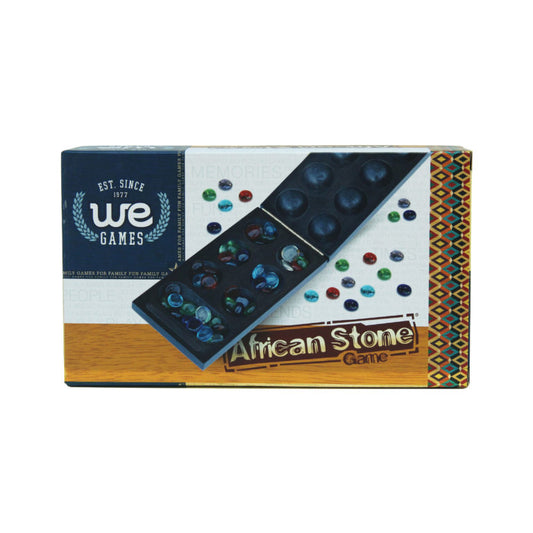 AFRICAN STONE GAME - DARK FOLDING WOOD BOARD AND GLASS STONES (MANCALA)
