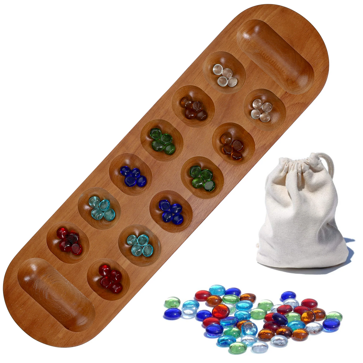 AFRICAN STONE GAME - WALNUT 22" (MANCALA)