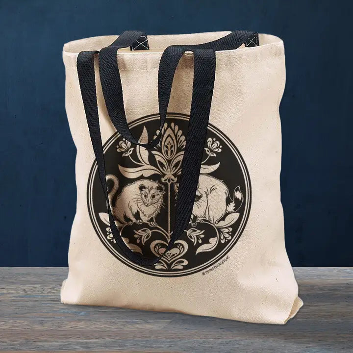 OPOSSUM AND RACCOON HEX ART TOTE BAG