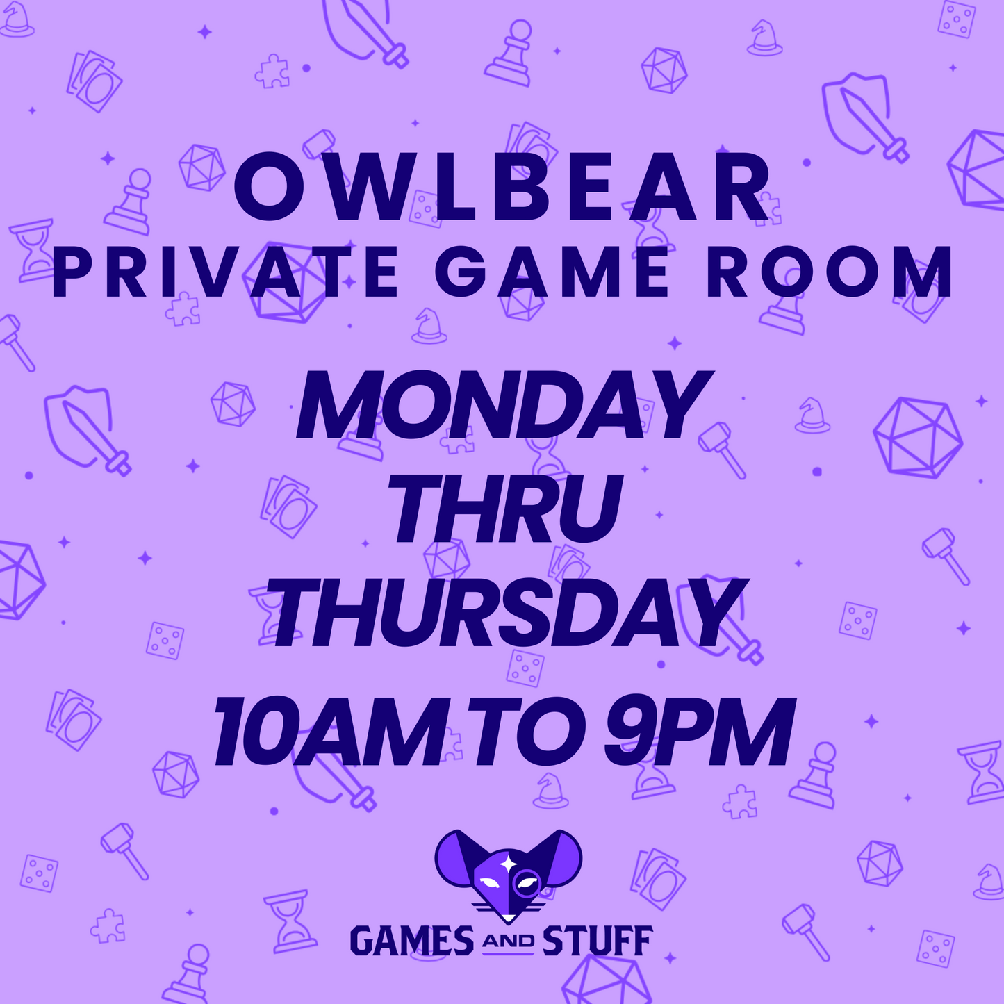 OWLBEAR PRIVATE GAME ROOM - MONDAY THRU THURSDAY FULL DAY