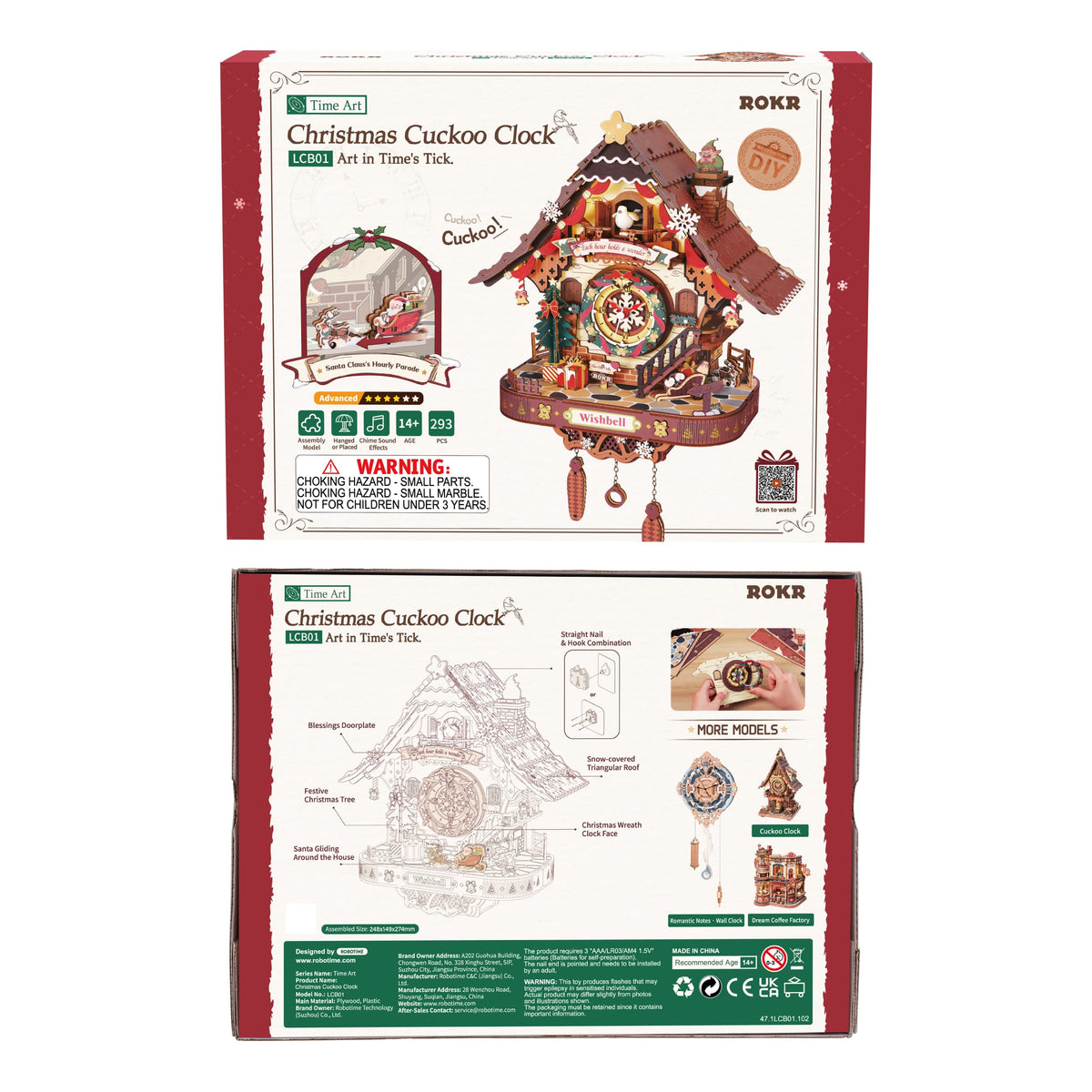 ROKR CHRISTMAS CUCKOO CLOCK WOODEN MECHANICAL 3D PUZZLE (LCB01)