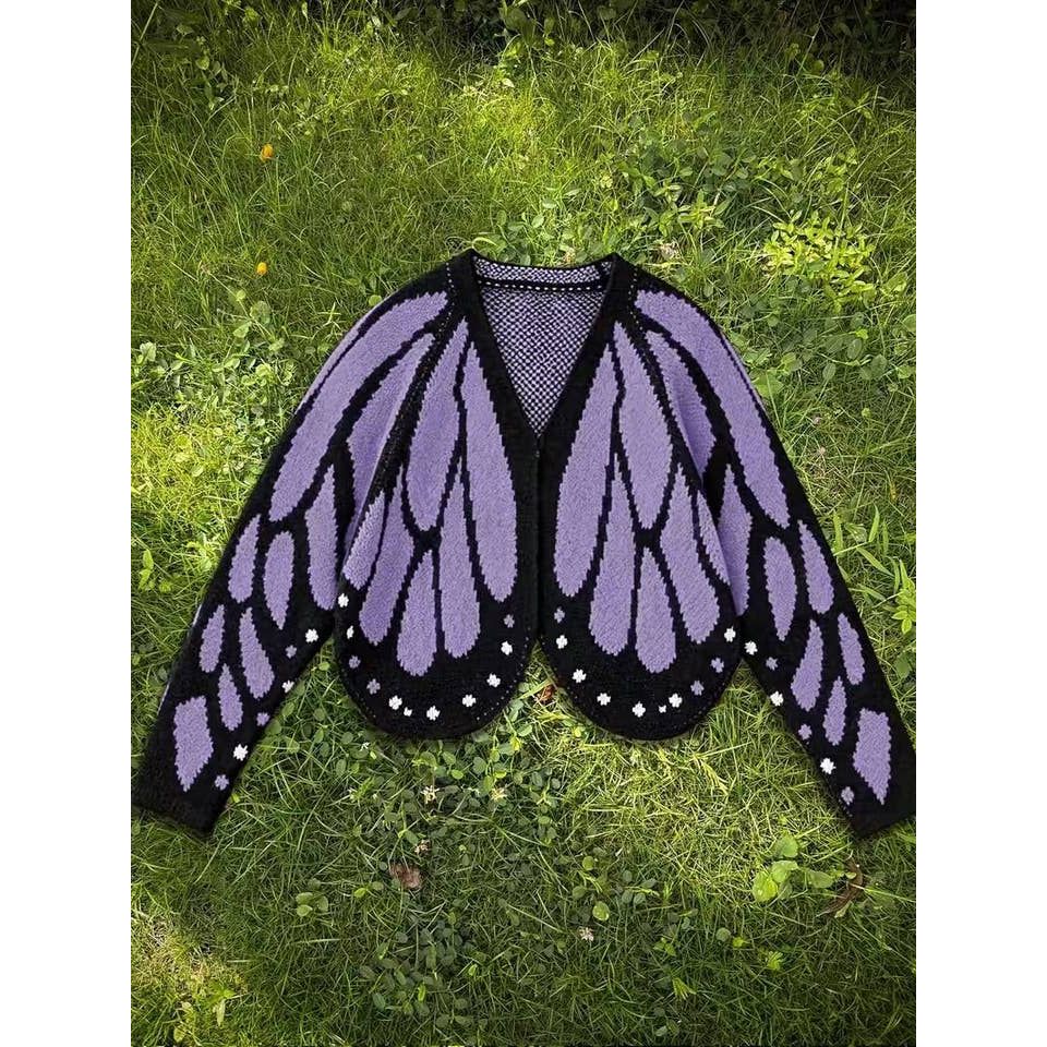 BUTTERFLY WINGS KNIT CARDIGAN - PURPLE
