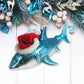 SHARK WITH SANTA HAT GLASS HOLIDAY ORNAMENT