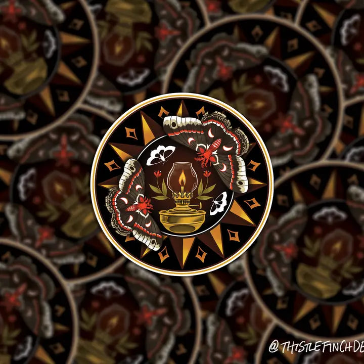 MOTHS TO A FLAME HEX ART STICKER