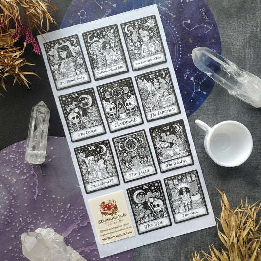 B&W TAROT STICKER SHEET