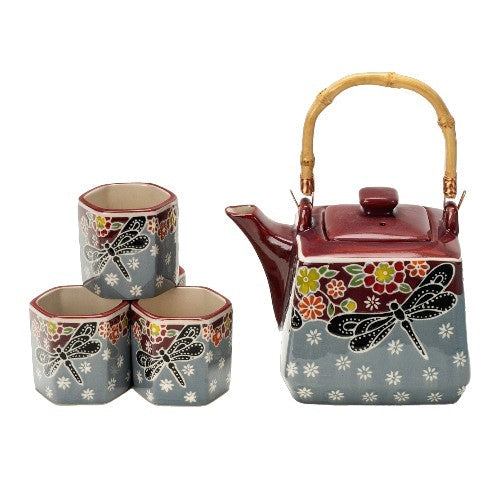 DRAGONFLY TEA SET (TEAPOT AND FOUR TEACUPS)