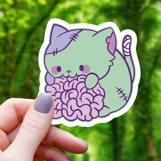 KITTY ZOMBIE BRAINS STICKER