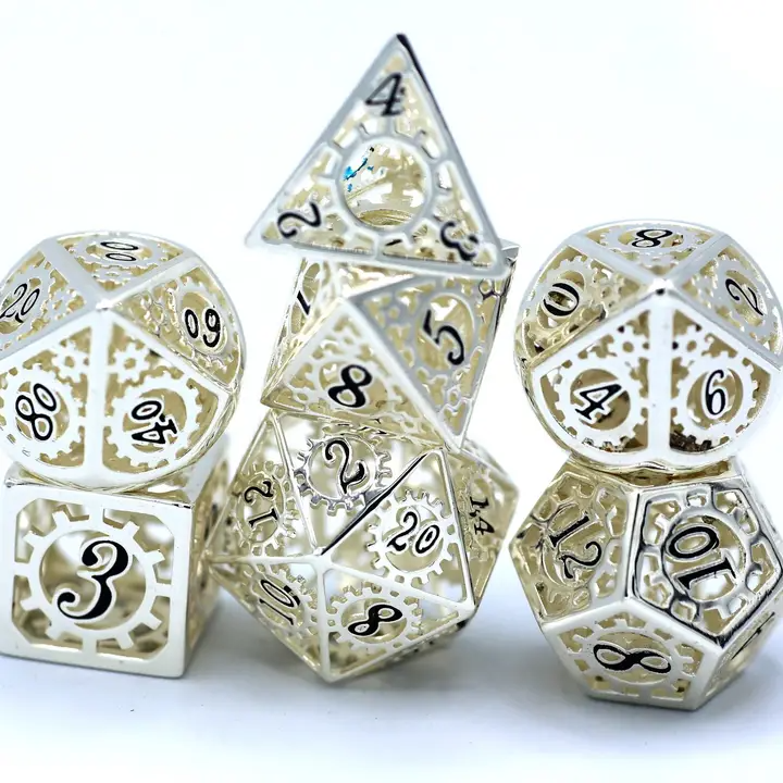 HOLLOW METAL GEAR DICE SET SILVER & BLACK