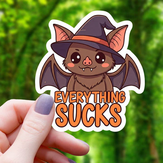 EVERYTHING SUCKS WITCH BAT STICKER