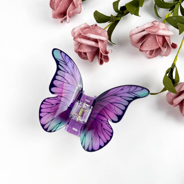 IRIDESCENT PURPLE BUTTERFLY HAIR CLIP