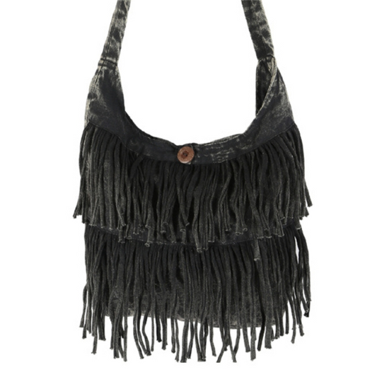BOHO BLACK COTTON CROSSBODY BAG