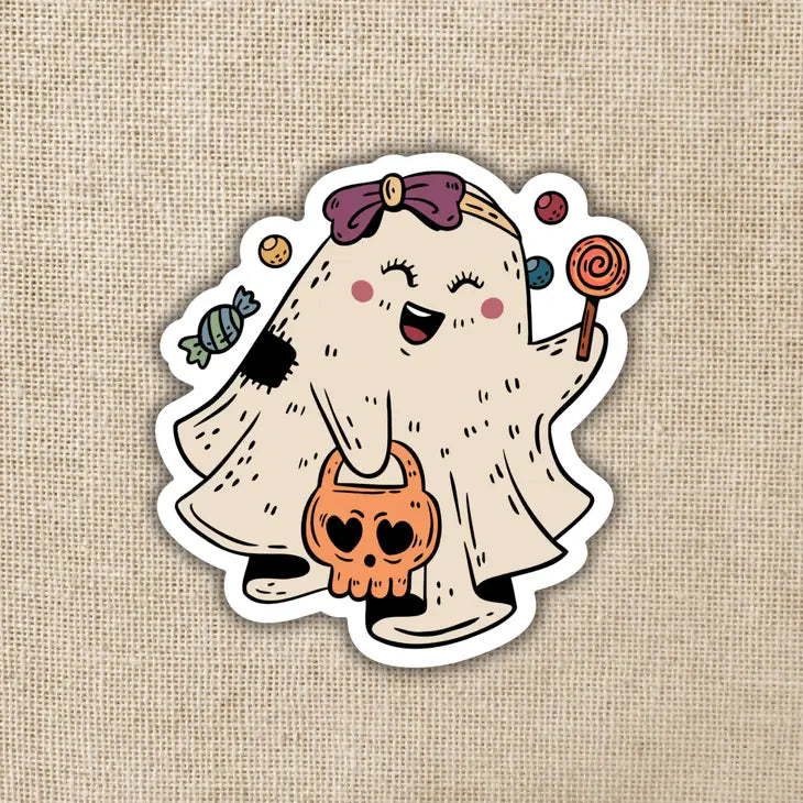CUTE TRICK OR TREATING GHOST STICKER