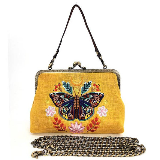 SUNSHINE MOTH KISSLOCK VINTAGE STYLE PURSE (YELLOW)