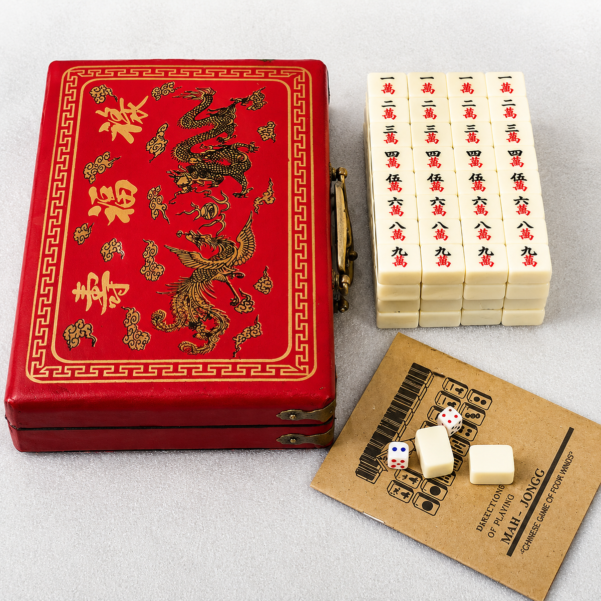 MINI MAHJONG SET WITH VINTAGE LEATHER CASE