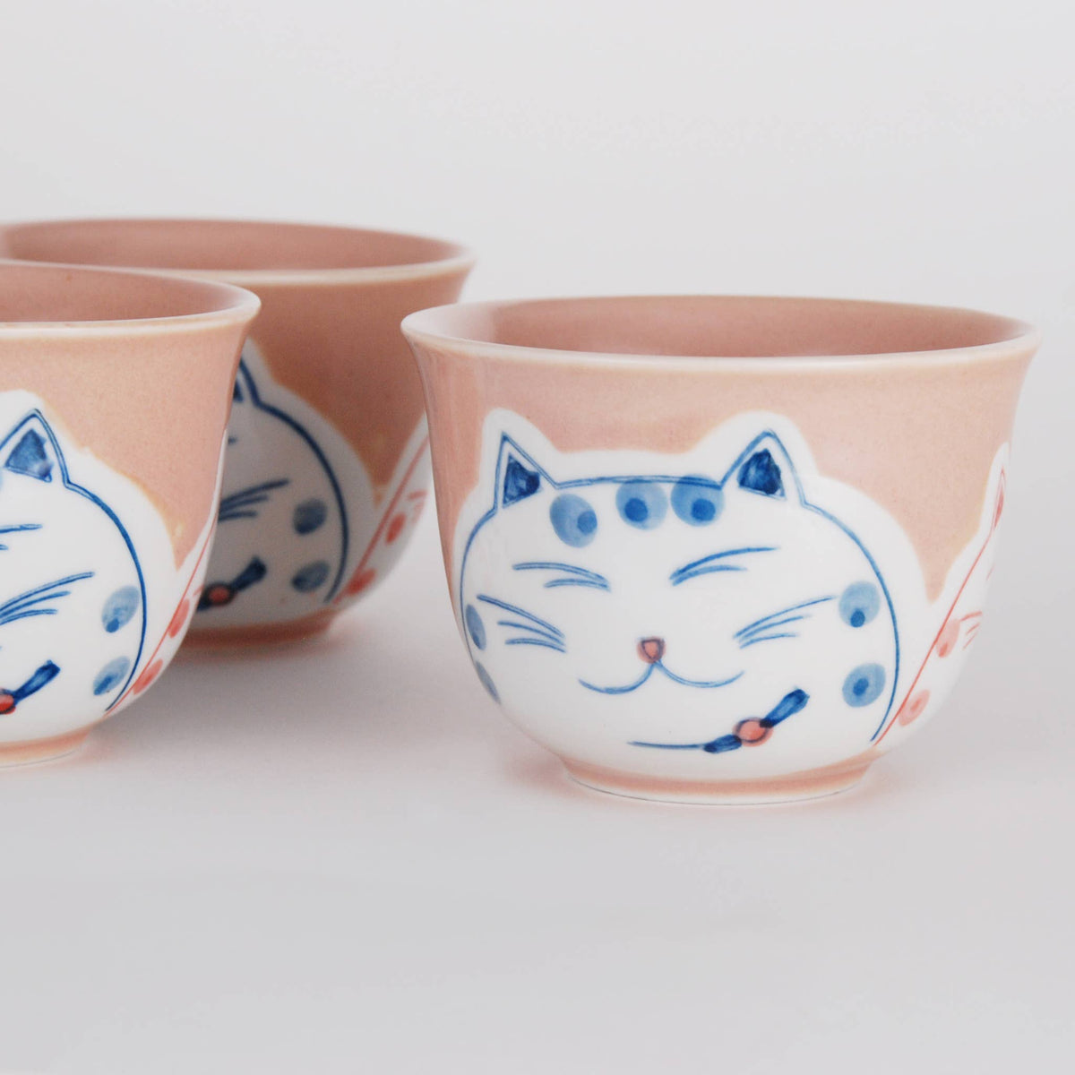 HAPPY CAT PINK TEA SET (TEAPOT AND FOUR TEACUPS)