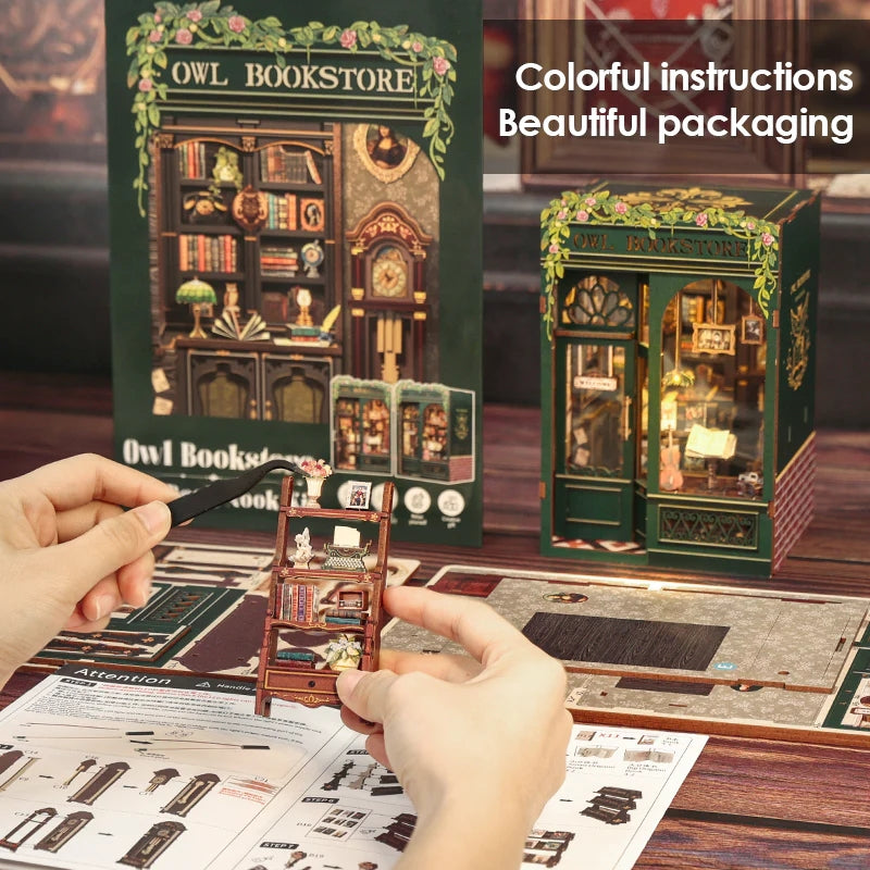 OWL BOOKSTORE 3-D WOODEN MINIATURE BOOK NOOK KIT