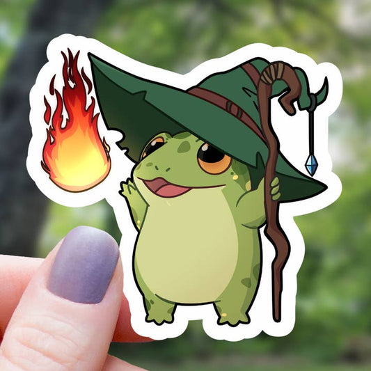 FROG WIZARD CASTING FIREBALL STICKER