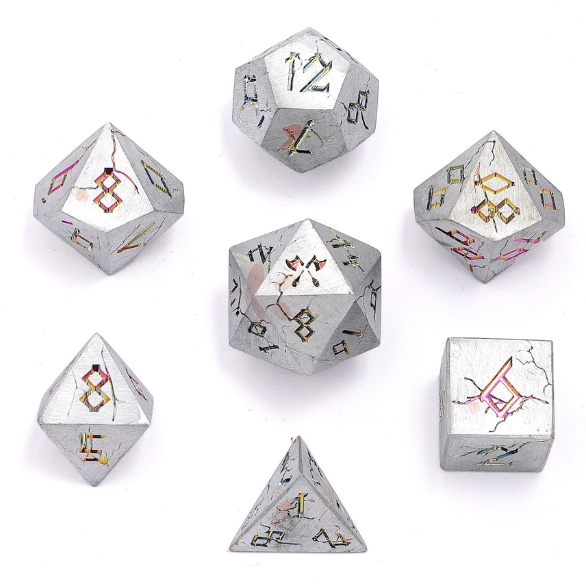 BARBARIAN CLASS METAL RPG DICE: BRUSHED RAINBOW