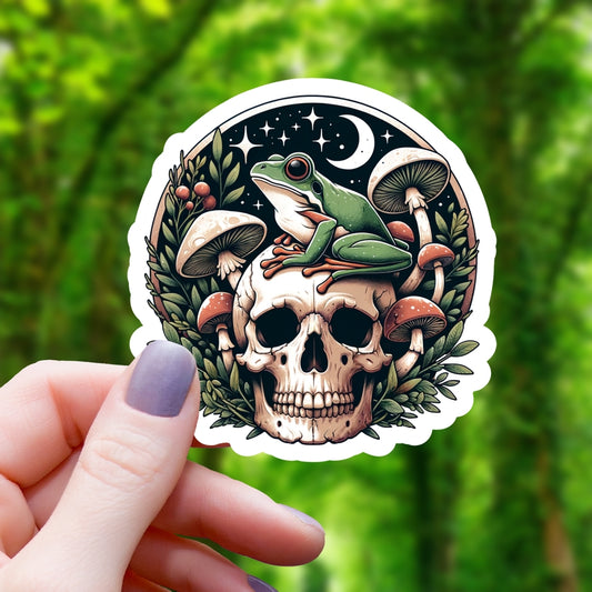COTTAGECORE FROG SKULL STICKER