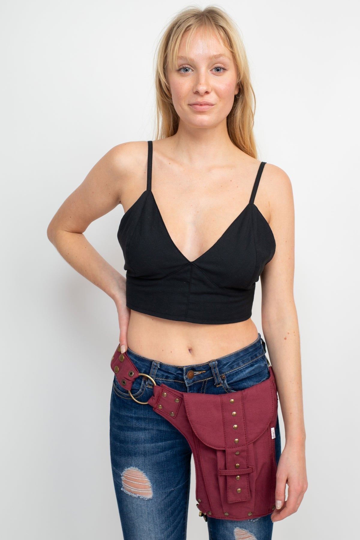 STUDDED CANVAS BELT BAG