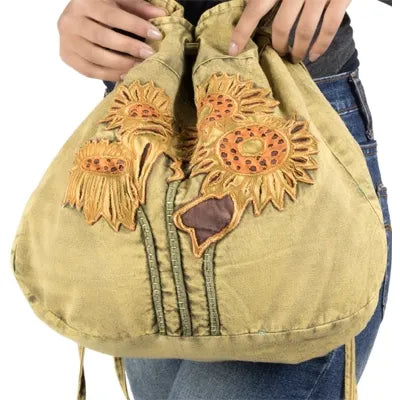 SUNFLOWER DRAWSTRING CROSSBODY BAG BY EARTH DIVAS